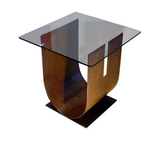 Tavolo d'appoggio contemporaneo - U - GONZALO DE SALAS - in vetro / con supporto in acciaio / quadrato