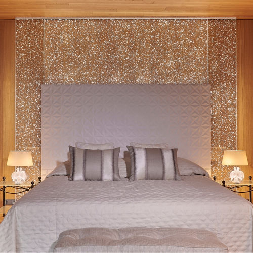 Testiera contemporanea - D025 - DACRYL® - per letto matrimoniale / in quercia chiaro / imbottita