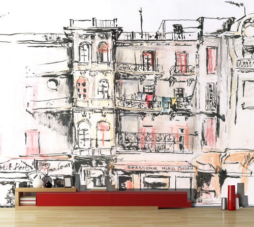 Carta da parati design originale - BRASSERIE AQ101 - In Création - con motivo a croquis