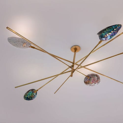 Lampadario Art Deco - COQUILLAGES - Semeur d'étoiles - in ottone / da 5 lampadine / contract
