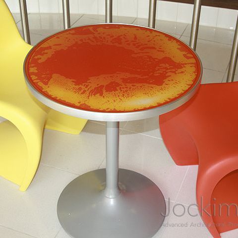 Tavolo contemporaneo - LIQUID LAVA™ - Aag-glass - in policarbonato / con base in policarbonato / quadrato
