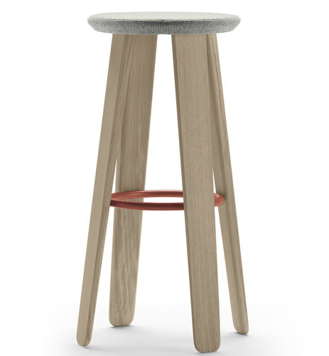 Sgabello da bar contemporaneo - TRIKU - Alki - in ecopelle / in legno compensato / con supporto in quercia