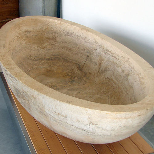 Vasca da bagno ovale - OVALE - PIETRE DI RAPOLANO PDR SRL - da appoggio / in travertino
