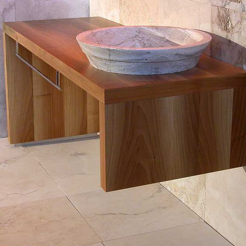 Mobile lavabo da appoggio - CASTELLINA - PIETRE DI RAPOLANO PDR SRL - in legno massiccio / in travertino / contemporaneo