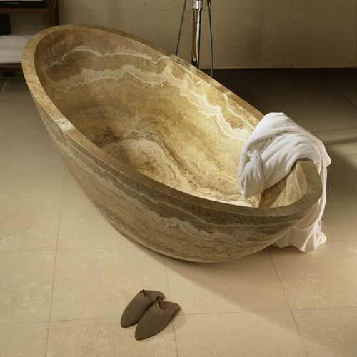 Vasca da bagno ovale - CULLA - PIETRE DI RAPOLANO PDR SRL - da appoggio / in travertino / design originale