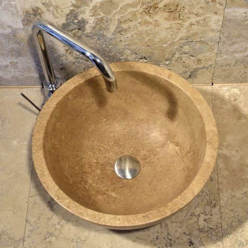 Lavabo da appoggio - FIANO SC - PIETRE DI RAPOLANO PDR SRL - in travertino / rotondo / contemporaneo