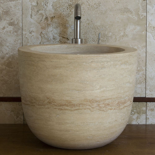 Lavabo da appoggio - HAMMAM - PIETRE DI RAPOLANO PDR SRL - in travertino / personalizzabile / rotondo
