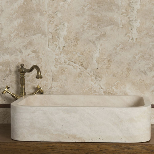 Lavabo da appoggio - FARM LOW - PIETRE DI RAPOLANO PDR SRL - in travertino / finitura opaca / rettangolare