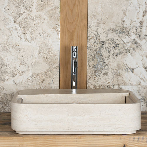 Lavabo da appoggio - LOADED - PIETRE DI RAPOLANO PDR SRL - in travertino / finitura opaca / rettangolare