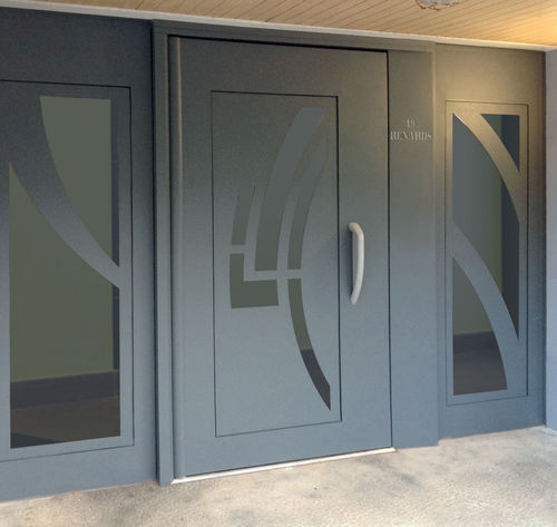 Porta d'ingresso - VISION - decayeux - in lamiera d'acciaio / a bilico con asse laterale / contemporanea