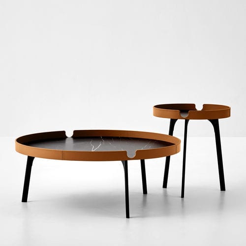 Tavolino basso contemporaneo - GABRI - Bolzan Srl-Società Benefit - in pelle / in pietra / con supporto in legno laccato