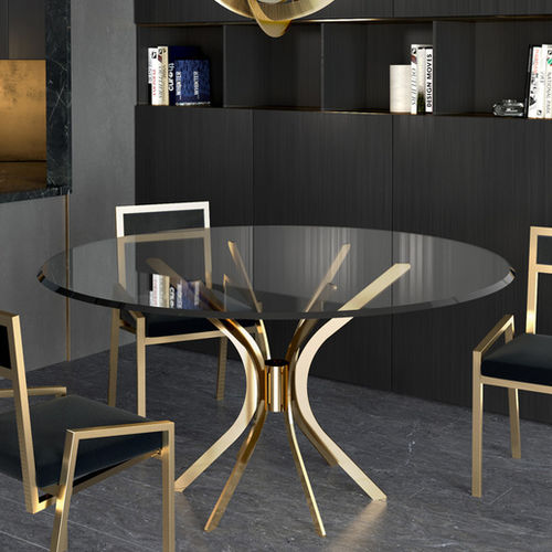 Tavolo contemporaneo - HARING - Ccastro Lighting - in ottone / con supporto in ottone / rotondo