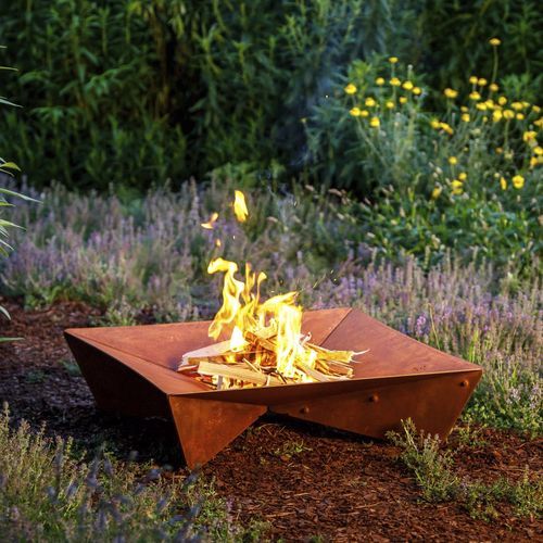 Braciere da giardino a legna - fluxus - keilbach design and products - in acciaio / quadrato / ruggine