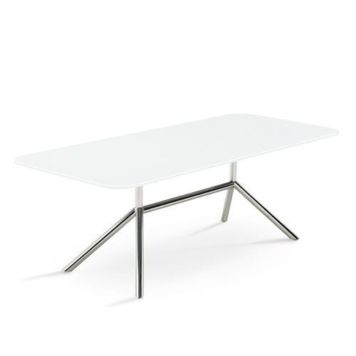 Tavolino basso contemporaneo - SHELL SALON - FueraDentro - in vetro / con supporto in acciaio inossidabile lucido / rettangolare