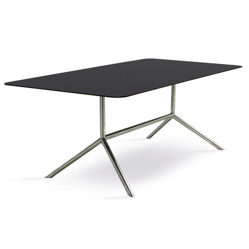 Tavolo da pranzo contemporaneo - SHELL 200 - FueraDentro - in vetro temprato / con supporto in acciaio inossidabile / rettangolare