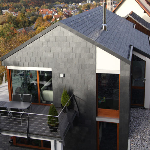 Rivestimento di facciata a cassetta - RECTANGULAR DOUBLE COVERING - Rathscheck  Schiefer - in ardesia / testurizzato / aspetto cemento