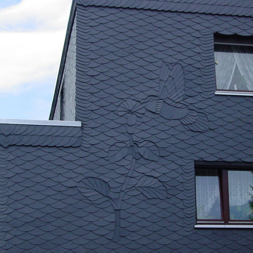 Rivestimento di facciata a cassetta - DECORATIVE WITH FISH SCALES - Rathscheck  Schiefer - in ardesia / finitura naturale / aspetto cemento