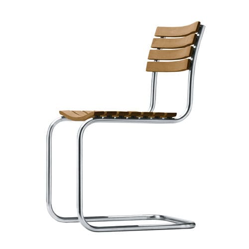 Sedia da giardino contemporanea - S 40 - THONET - da esterno / in iroko / con supporto in acciaio inossidabile