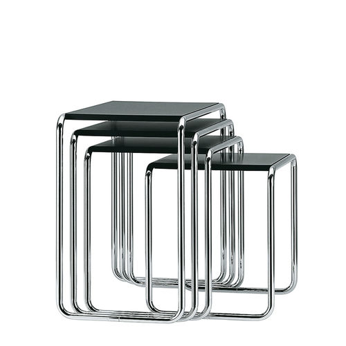 Tavolino estraibile design Bauhaus - B 9 - THONET - in legno / in vetro / con supporto in acciaio cromato