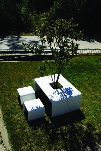 Tavolo da picnic contemporaneo - AR PURO : TABLE B - A Amop Synergies - in calcestruzzo / in acciaio inossidabile / rettangolare