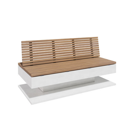 Panca per spazi pubblici design minimalista - COLLECTIONS : PLANO CUBICA 2 MT - A Amop Synergies - in legno / in calcestruzzo / con schienale