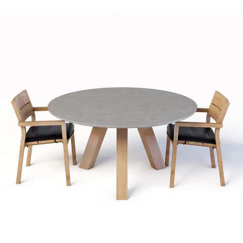 Tavolo contemporaneo - Round Up 30001 - A Amop Synergies - in calcestruzzo / con supporto in legno / rotondo