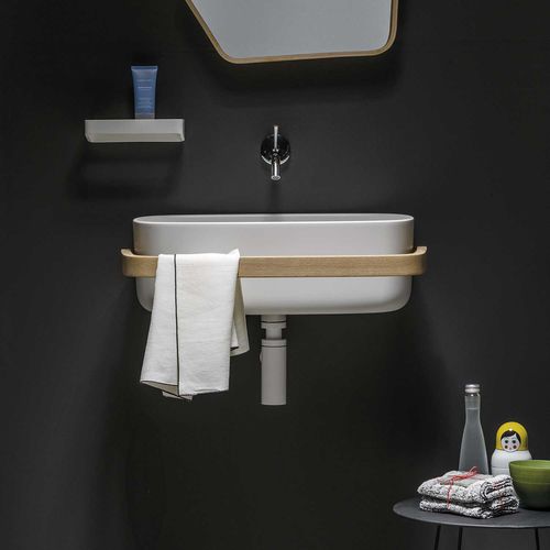 Lavabo sospeso - EVLACPHUG - EVER Life Design - in Cristalplant® / in poliuretano / con portasalviette integrato