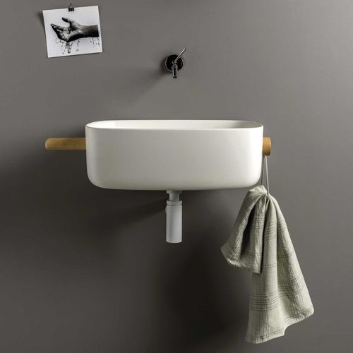 Lavabo sospeso - EVLACPPAN - EVER Life Design - in faggio / in Cristalplant® / con portasalviette integrato