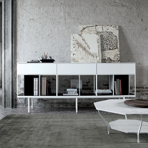 Credenza contemporanea - ATELIER  - extendo - in rovere / in vetro laccato / in acciaio con rivestimento a polvere