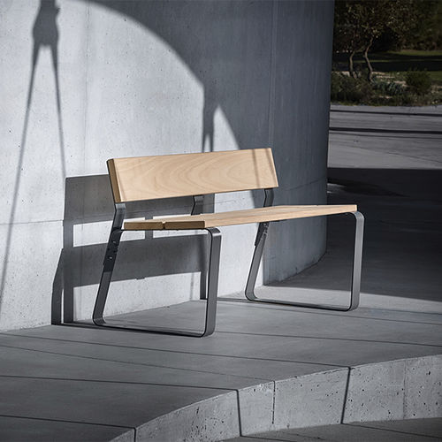 Panca per spazi pubblici contemporanea - KAISEKI - CYRIA | Mobilier Urbain - in legno / in acciaio termolaccato / con schienale