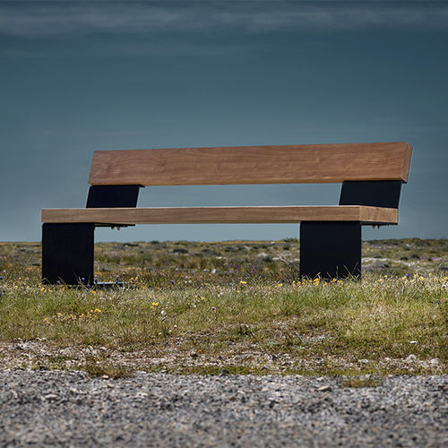 Panca per spazi pubblici contemporanea - BIO2 - CYRIA | Mobilier Urbain - in legno / in acciaio termolaccato / con schienale