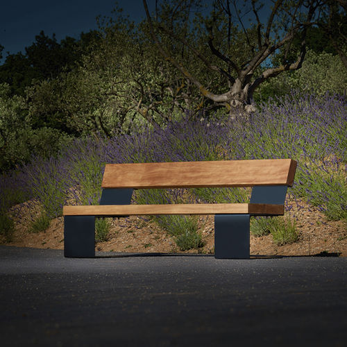 Panca da giardino contemporanea - BIO2 - CYRIA | Mobilier Urbain - in legno / in acciaio termolaccato / con schienale