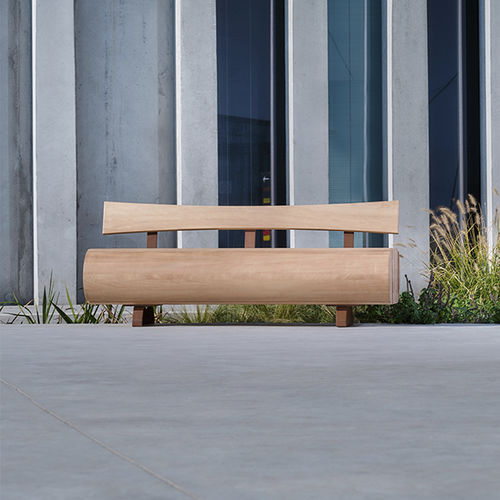 Panca per spazi pubblici contemporanea - MIGRATION - CYRIA | Mobilier Urbain - in legno / in acciaio termolaccato / con schienale