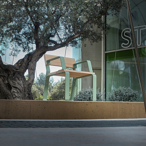 Sedia da giardino contemporanea - KAISEKI - CYRIA | Mobilier Urbain - da esterno / in legno / con supporto in acciaio