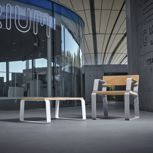 Tavolino basso contemporaneo - KAISEKI - CYRIA | Mobilier Urbain - in legno / con supporto in acciaio / con supporto in acciaio inossidabile