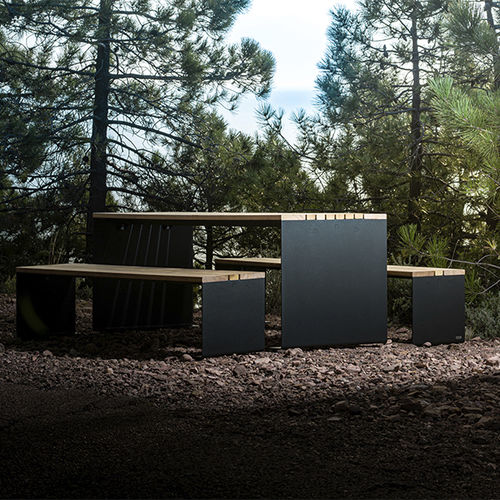 Tavolo contemporaneo - PYSA - CYRIA | Mobilier Urbain - in legno / con supporto in acciaio / con supporto in acciaio termolaccato