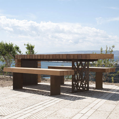 Tavolo contemporaneo - MIGRATION - CYRIA | Mobilier Urbain - in legno / con supporto in acciaio / con supporto in acciaio inossidabile