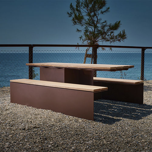 Tavolo contemporaneo - MONSIEUR - CYRIA | Mobilier Urbain - in legno / con supporto in acciaio / con supporto in acciaio inossidabile