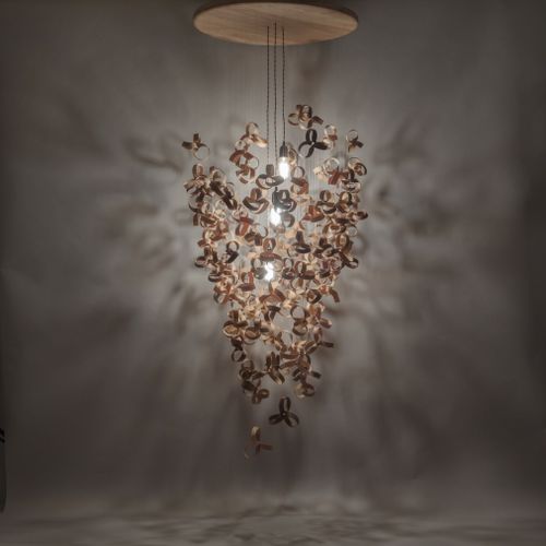 Lampadario design originale - THE GIANT FLOCK  - Tom Raffield - in legno / LED