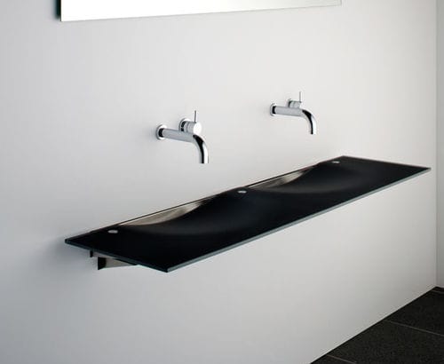 Lavabo sospeso - ONDA - Omvivo - in vetro / doppio / rettangolare