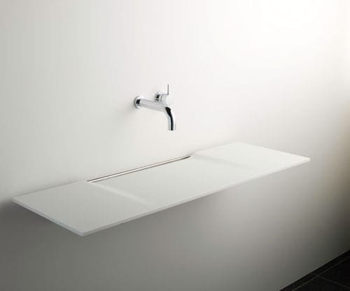 Lavabo sospeso - LINEA - Omvivo - in Solid Surface / rettangolare / contemporaneo