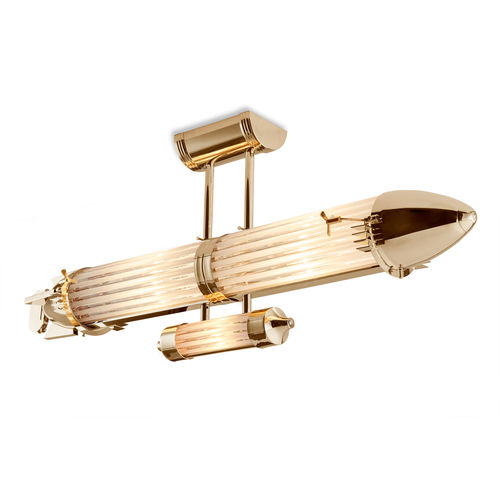 Plafoniera design originale - ZEPPELIN GOLD - Art Deco Schneider - tubolare / in vetro / in ottone lucidato