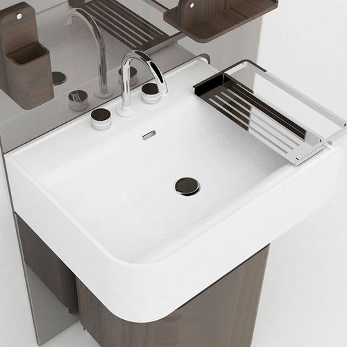 Lavabo sospeso - BEAUTY - Olympia - in ceramica / con specchio regolabile / rettangolare