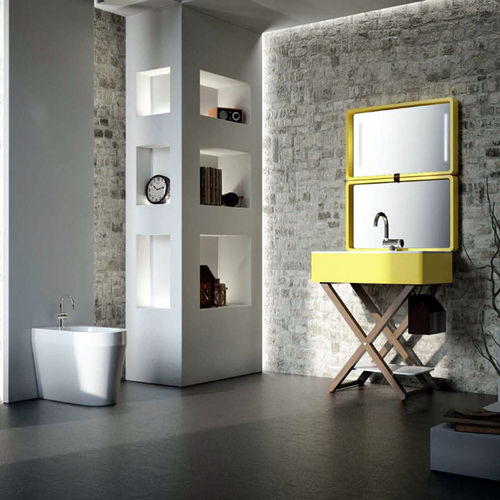 Lavabo autoportante - MY.BAG - Olympia - in ceramica / in legno / con specchio regolabile