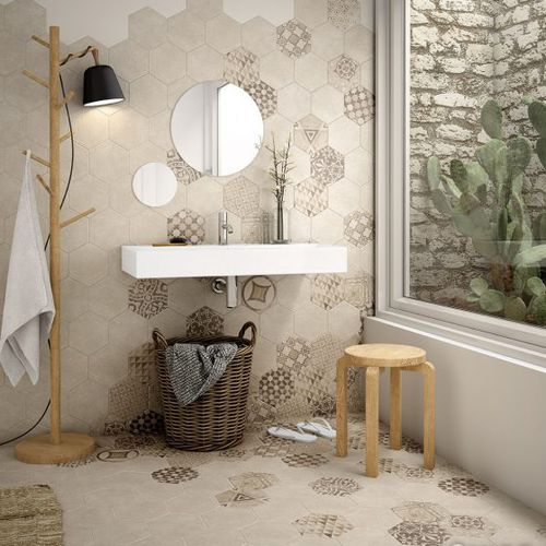 Piastrella esagonale in gres porcellanato - HEXATILE CEMENT - Equipe Cerámicas - opaca / da interno / da parete