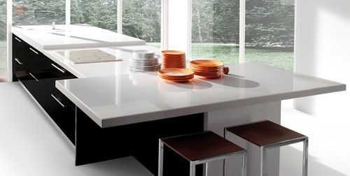 Piano di lavoro in quarzo composito - ABSOLUTE BLANC - COMPAC The Surfaces Company - da cucina / con bordi quadrati