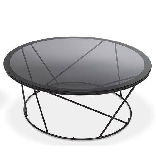 Tavolino basso contemporaneo - K957 MIKADO - Ronald Schmitt Design - in vetro fumè / in metallo laccato / rotondo