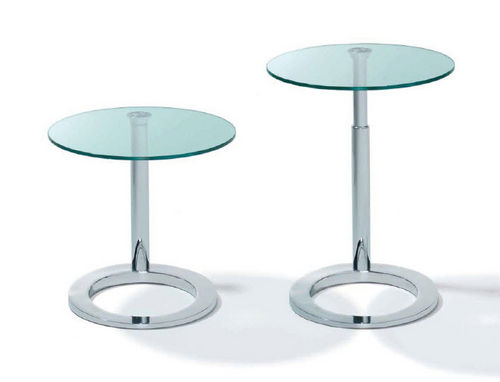 Tavolo d'appoggio contemporaneo - K 442 RINGO - Ronald Schmitt Design - in vetro / in metallo cromato / rotondo