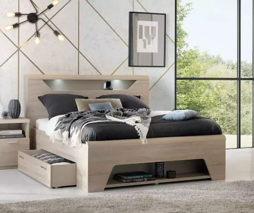 Letto matrimoniale - MULTY - Meubles Célio - contemporaneo / con testiera imbottita / con base contenitore