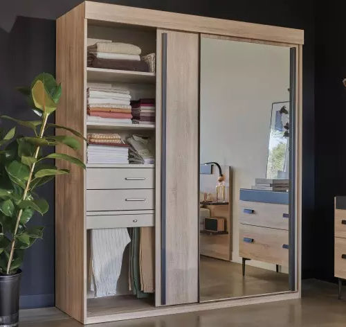 Armadio contemporaneo - FIRST - Meubles Célio - in melaminico / con porta scorrevole / a specchio
